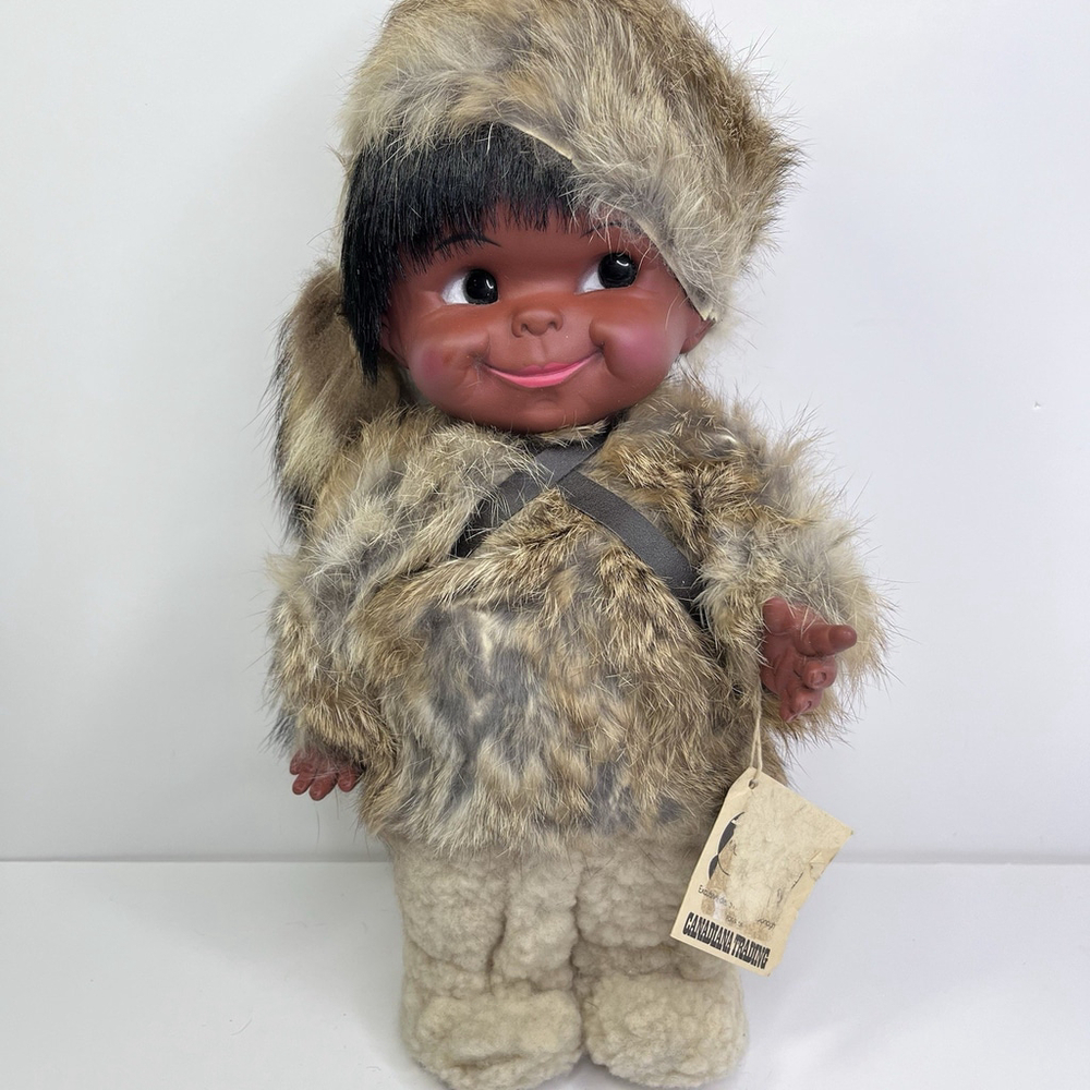 Canadiana Trading Native Eskimo Doll Handcrafted Chamois Suedes Leather Furs CA
